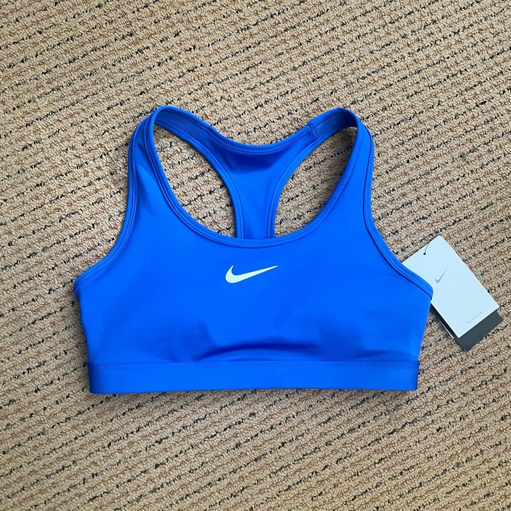 🆕 Nike Women’s Medium Support Padded Swoosh Sports Bra in Hyper Royal Blue White